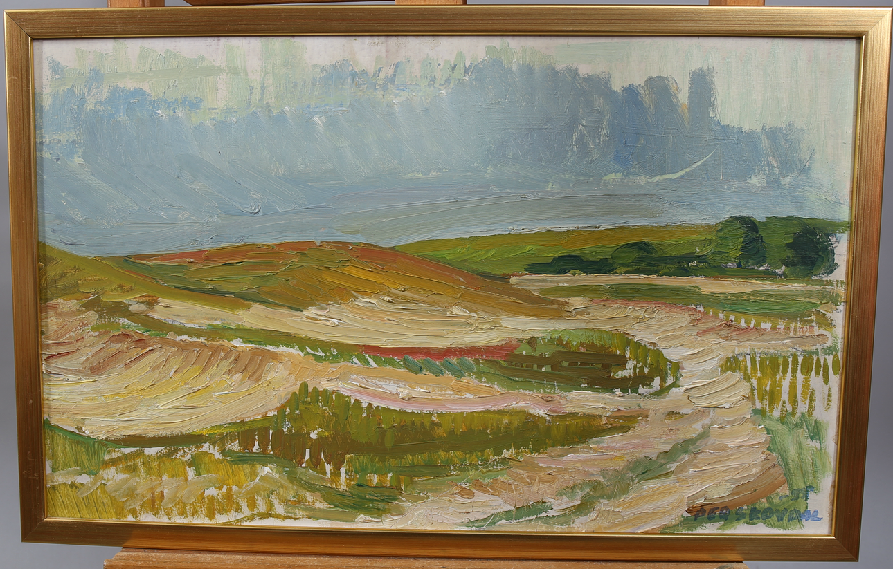 PER SKOVDAL. Oil on Board, Landscape, signed.