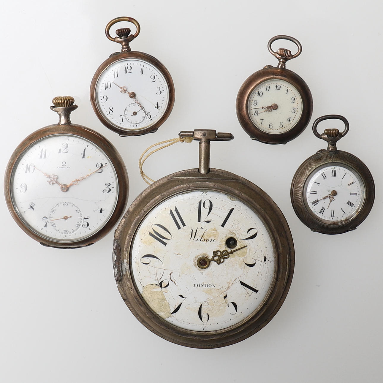 TASCHENUHR, 5 Stk., Silber, defekt, u.a. Omega.