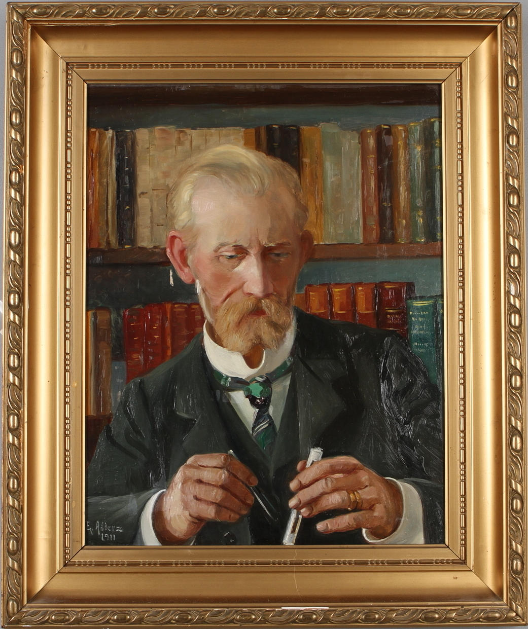 EMMA LILJEDAHL-ADLERZ. Porträtt föreställande Gottfrid Adlerz, olja på duk, signerad.