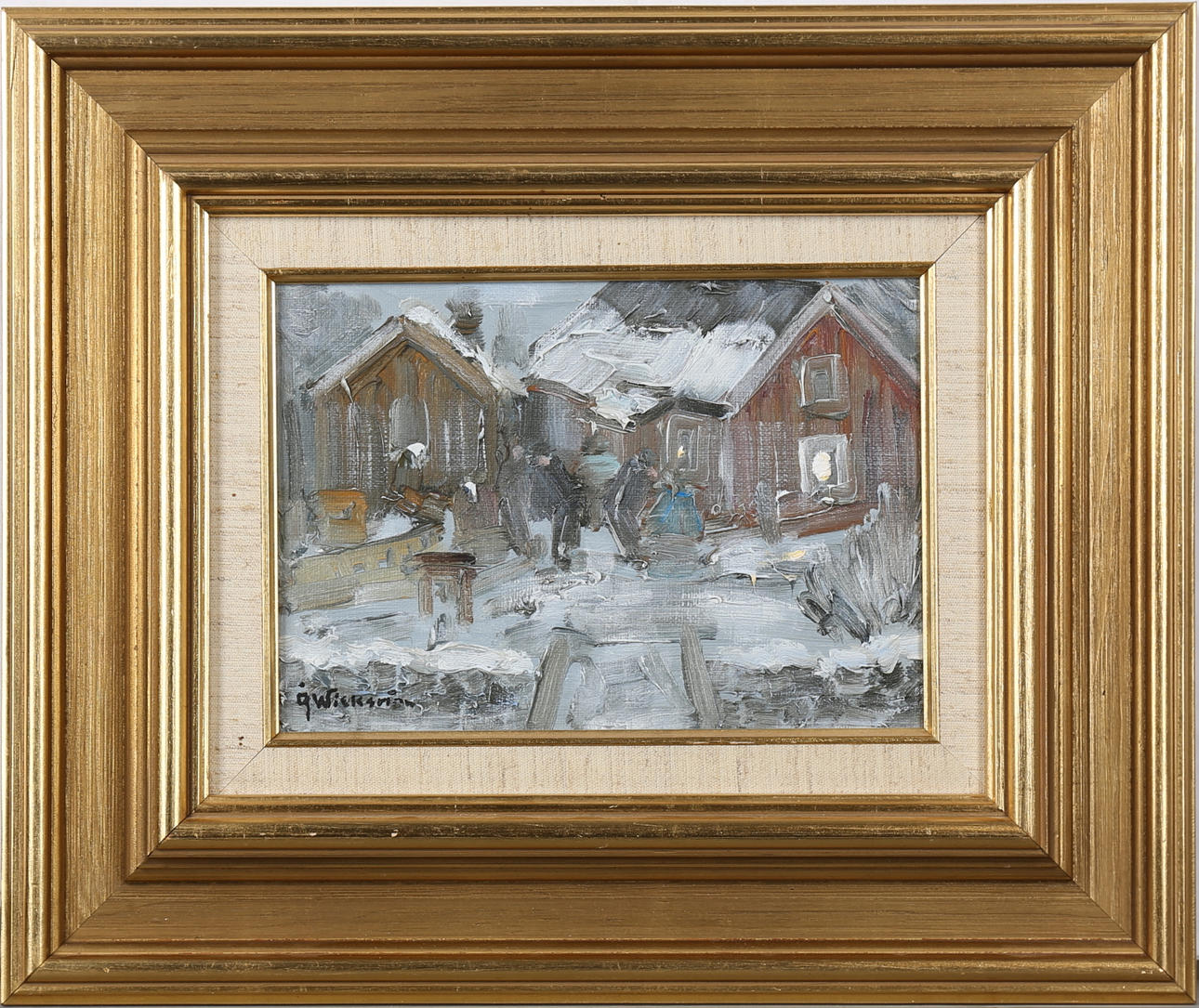 ÅKE WICKSTRÖM. Gård med figurer. Olja på duk, signerad.