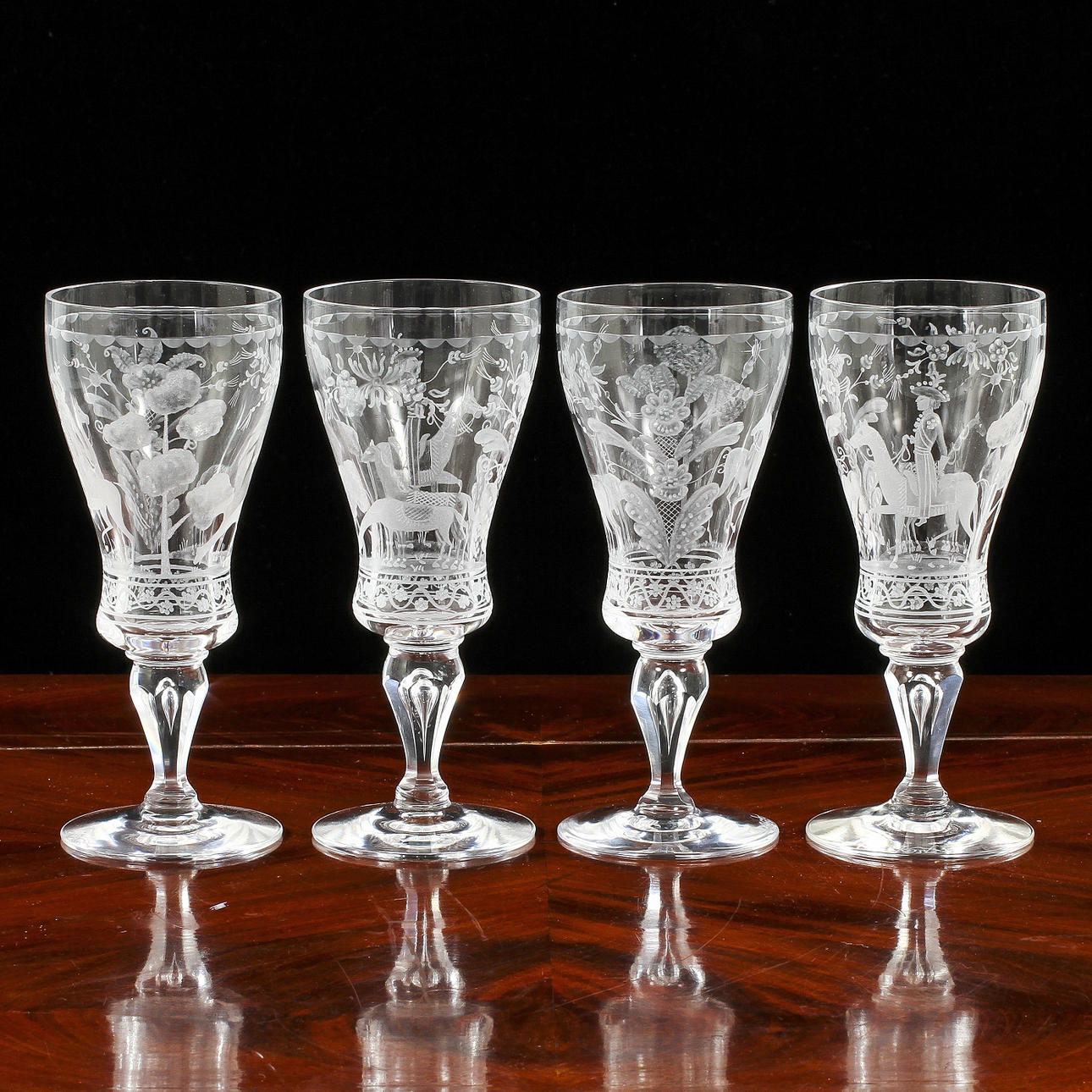 VINGLAS, 4 st, "Dalecarlia", Vicke Lindstrand, Kosta.