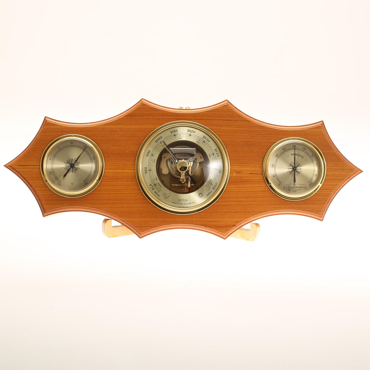 BAROMETER/THERMOMETER/HYGROMETER. Messing und Teak.