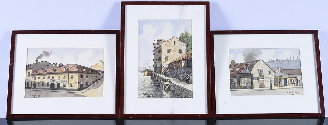 EINAR HILLBERG. Akvareller 3 st.