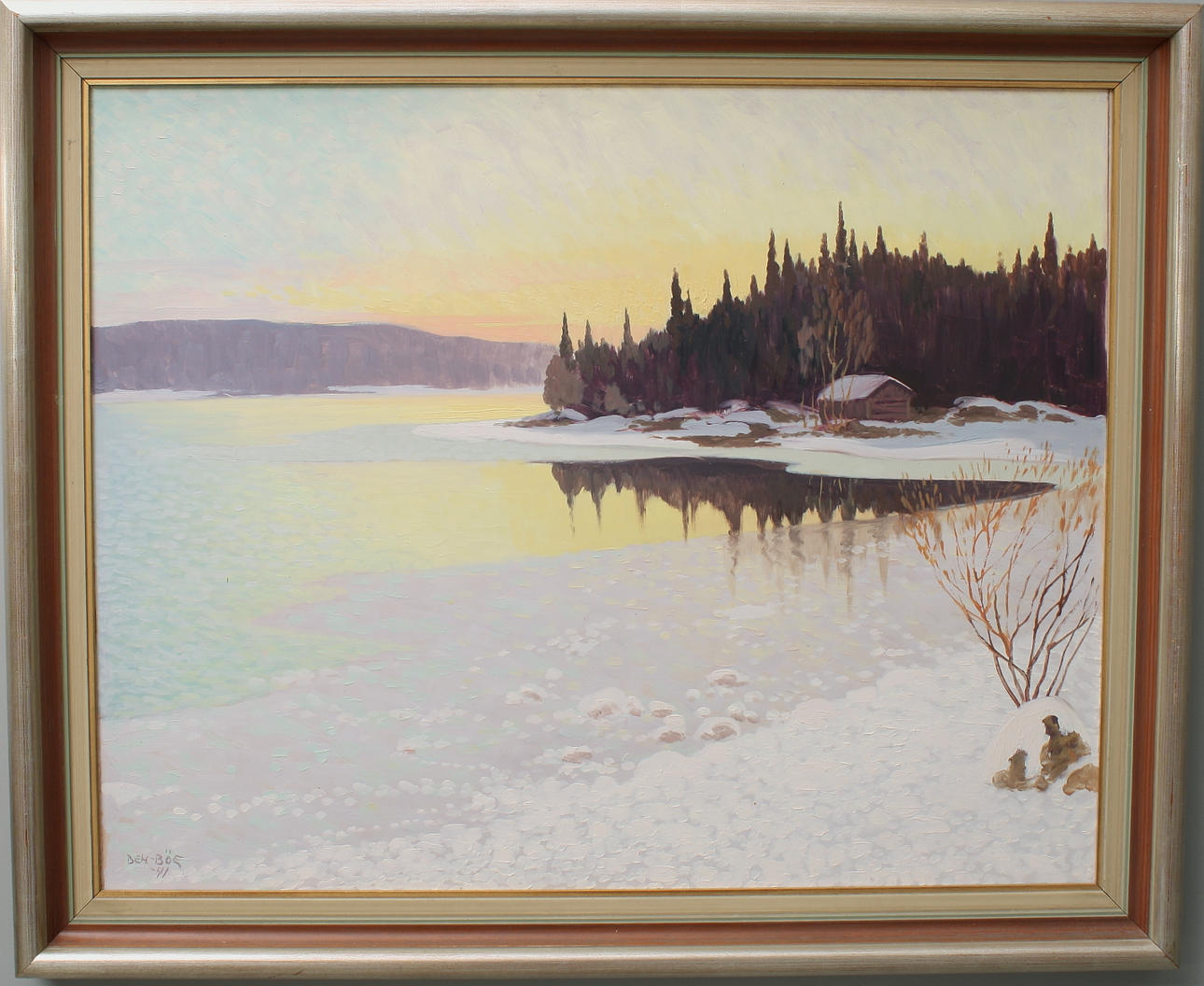 BIRGER BEH-BÖE. olja på duk , signerad och daterad Beh-Böe -41, Vinterlandskap.