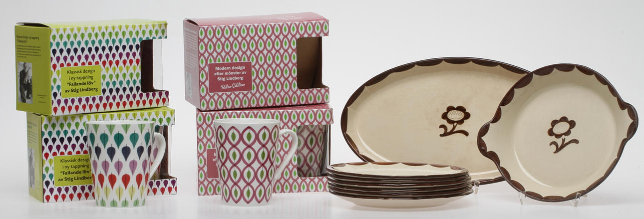 MUGGAR, 8 st, porslin, Stig Lindberg, Retro Edition samt KERAMIK, 8 delar, "Pyro", W. Kåge. 1900/2000-tal.