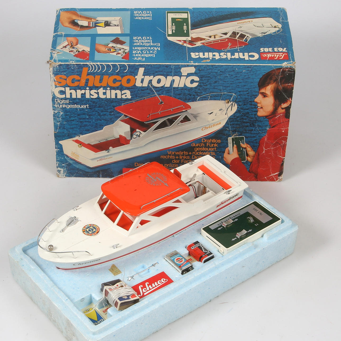 MODEL BOAT with REMOTE CONTROL, plastic, "Christina", Schuco.
