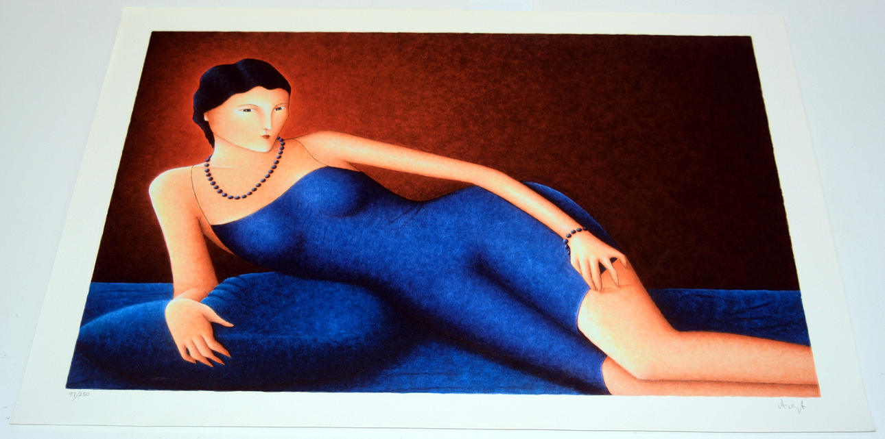 RALF ARZT. The model in blue. Lithograph.