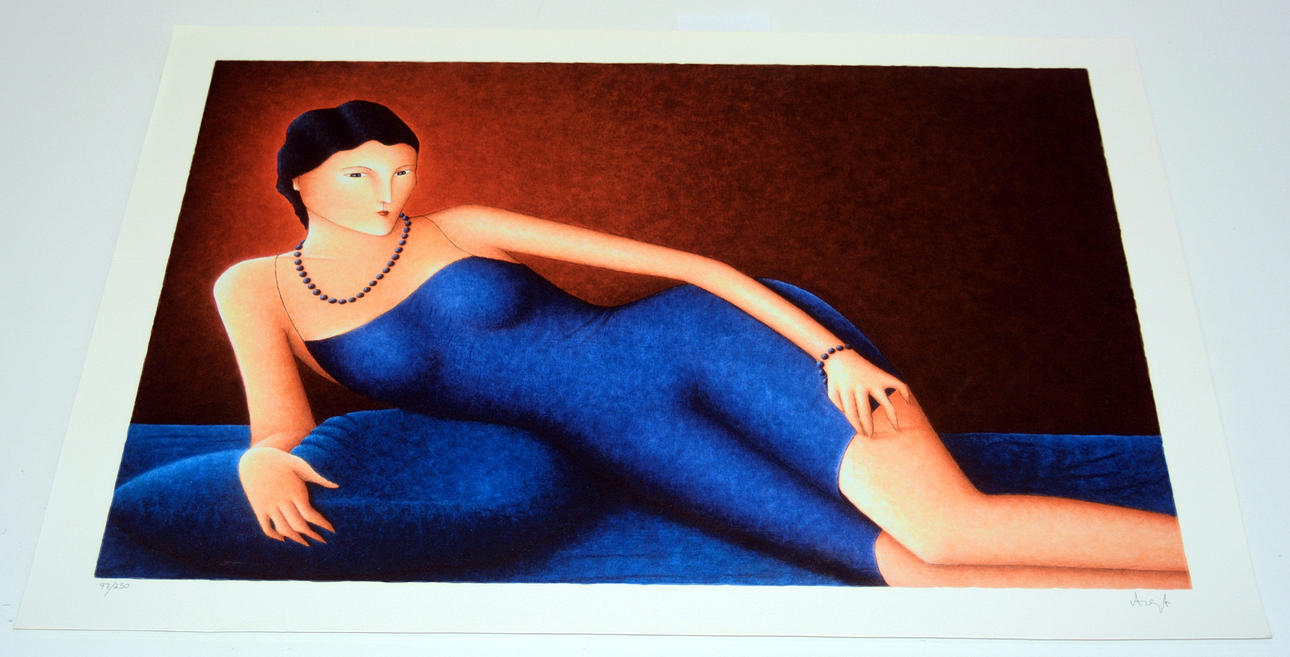 RALF ARZT. Model in blue. Lithograph.