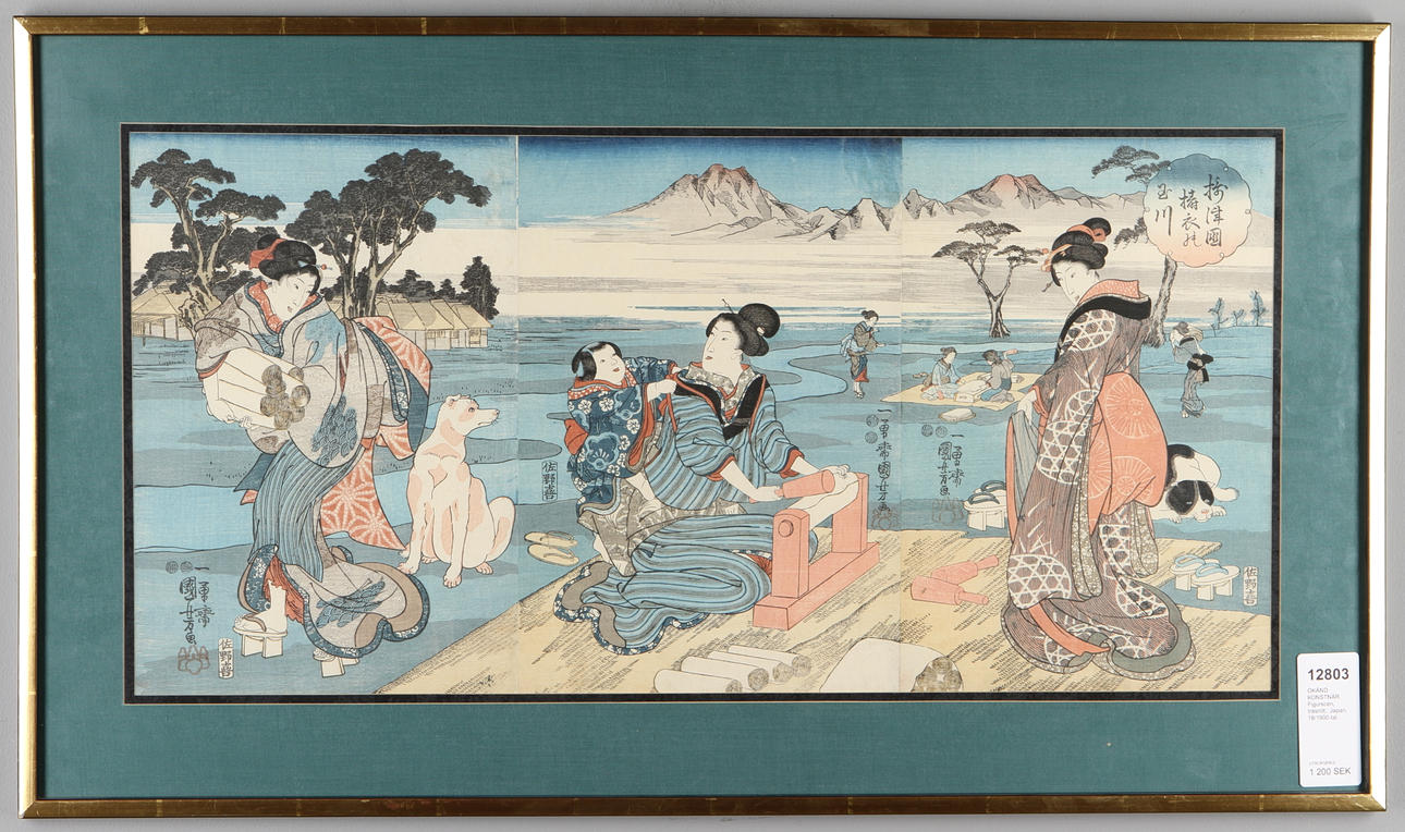 OKÄND KONSTNÄR. Figurscen, träsnitt, Japan, 18/1900-tal.