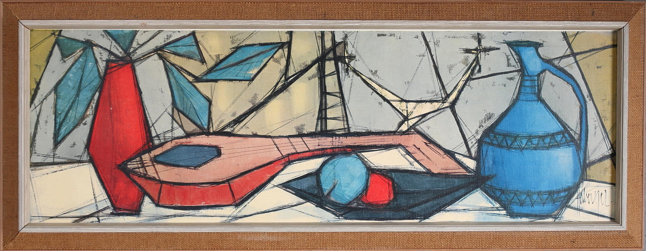 TUGOMIR HUBERGER. Stilleben, tryck på duk, 1950-60-tal.