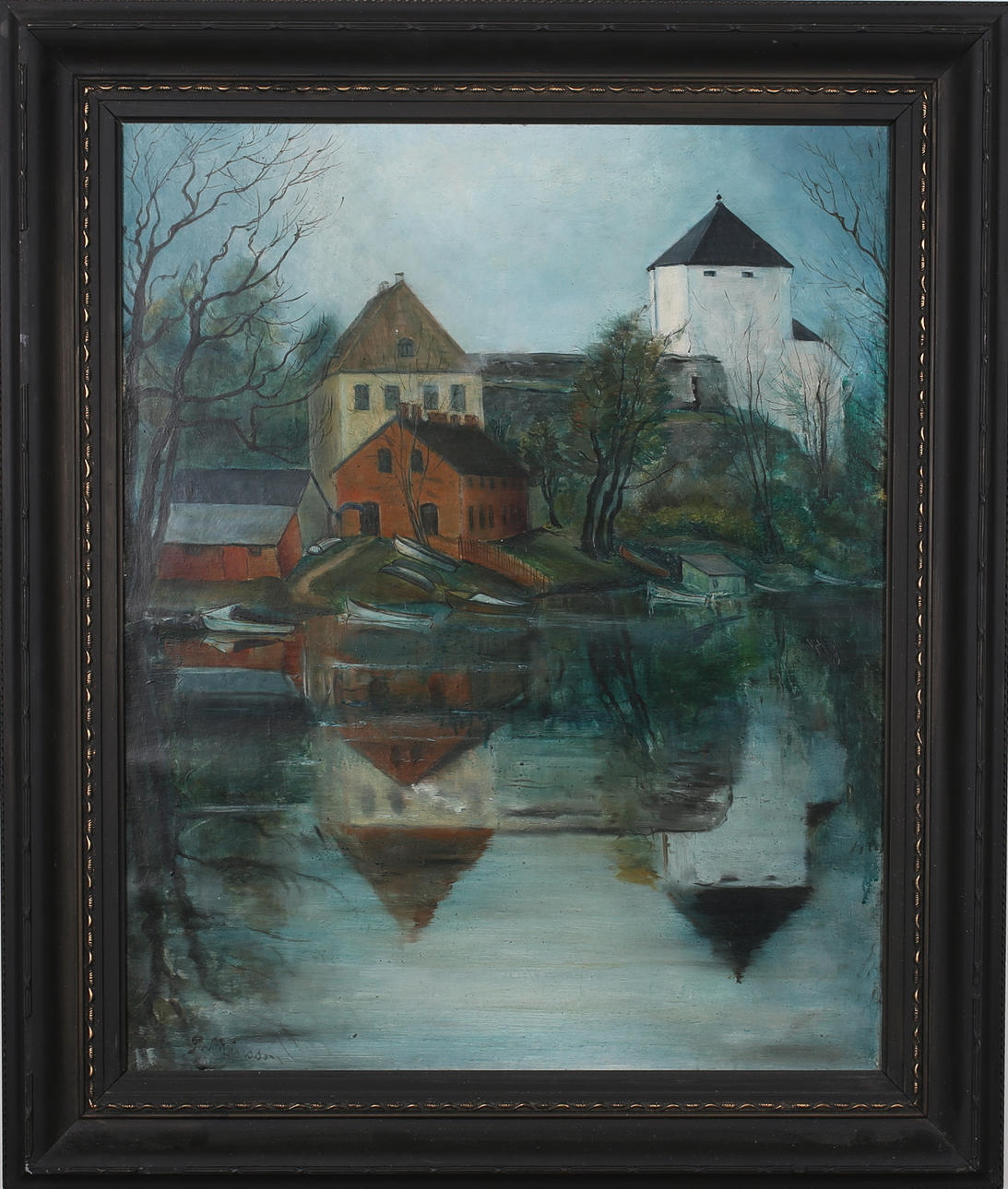 PER MÅNSSON. Nyköpingshus. Olja på duk. Signerad.