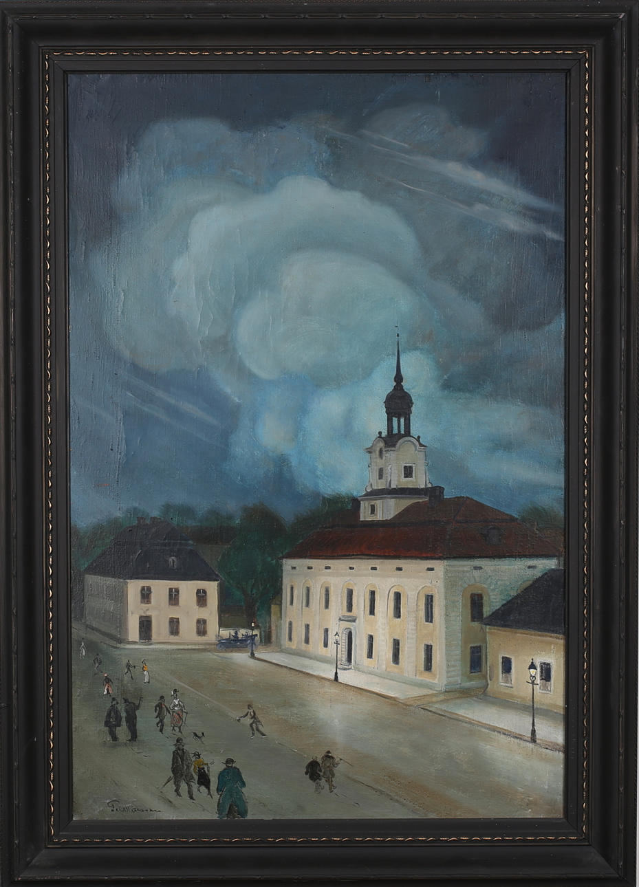 PER MÅNSSON. Gamla Nyköping. Olja på duk. Signerad.