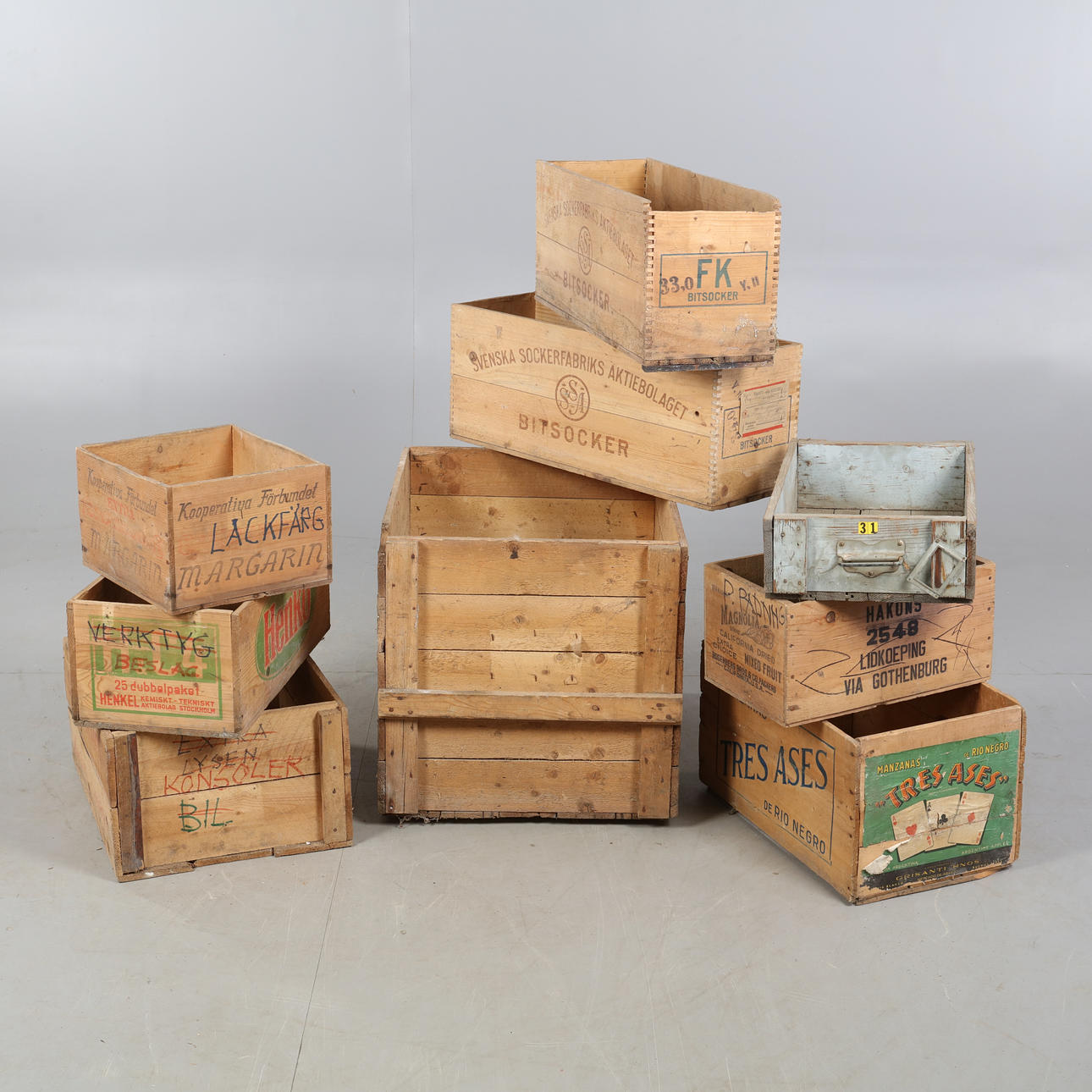CAJONES DE MADERA, 9 partes, 1900.