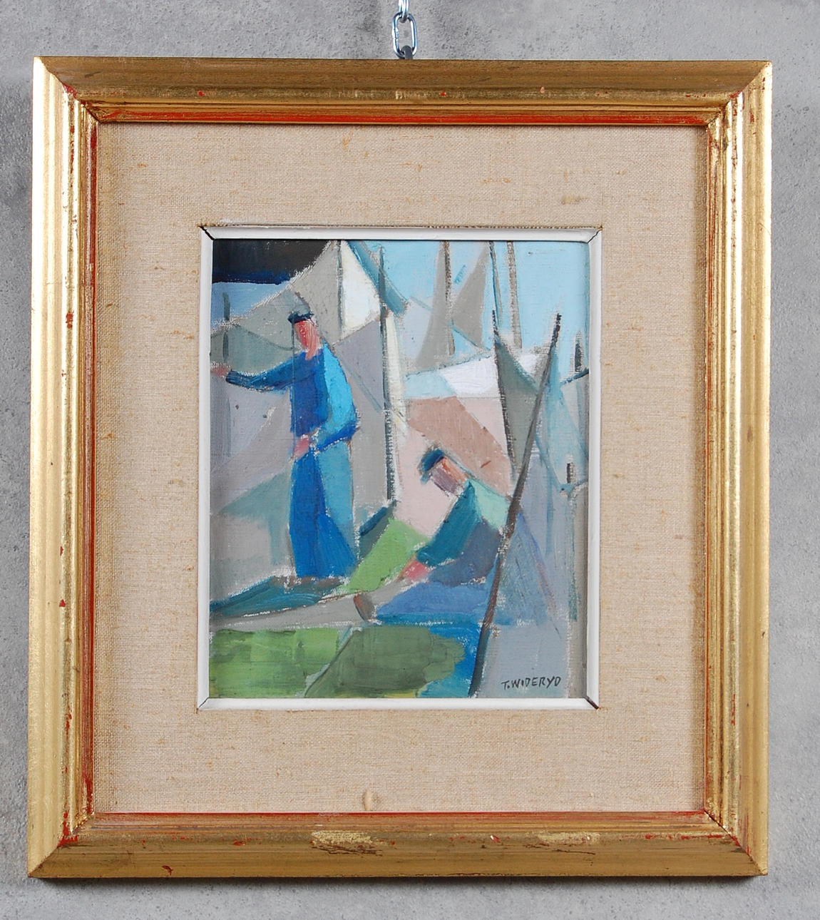 TORE WIDERYD. 1908-1992, " Fiskarna vid näten " olja på pannå, signerad.