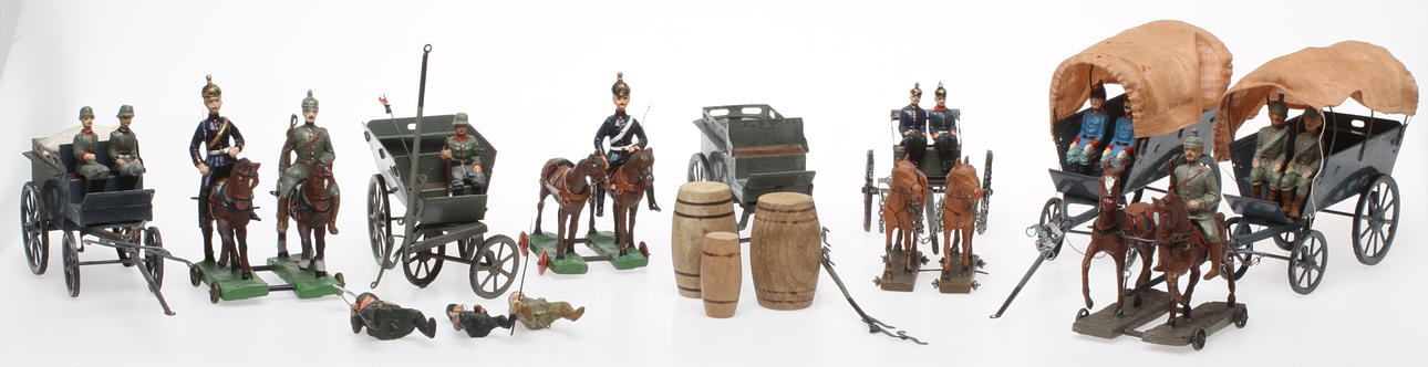 GILLISCHEWSKI (GILLING) (mestadels), 6 hästanspända vagnar samt figurer. Tyskland 1910 - 1920.