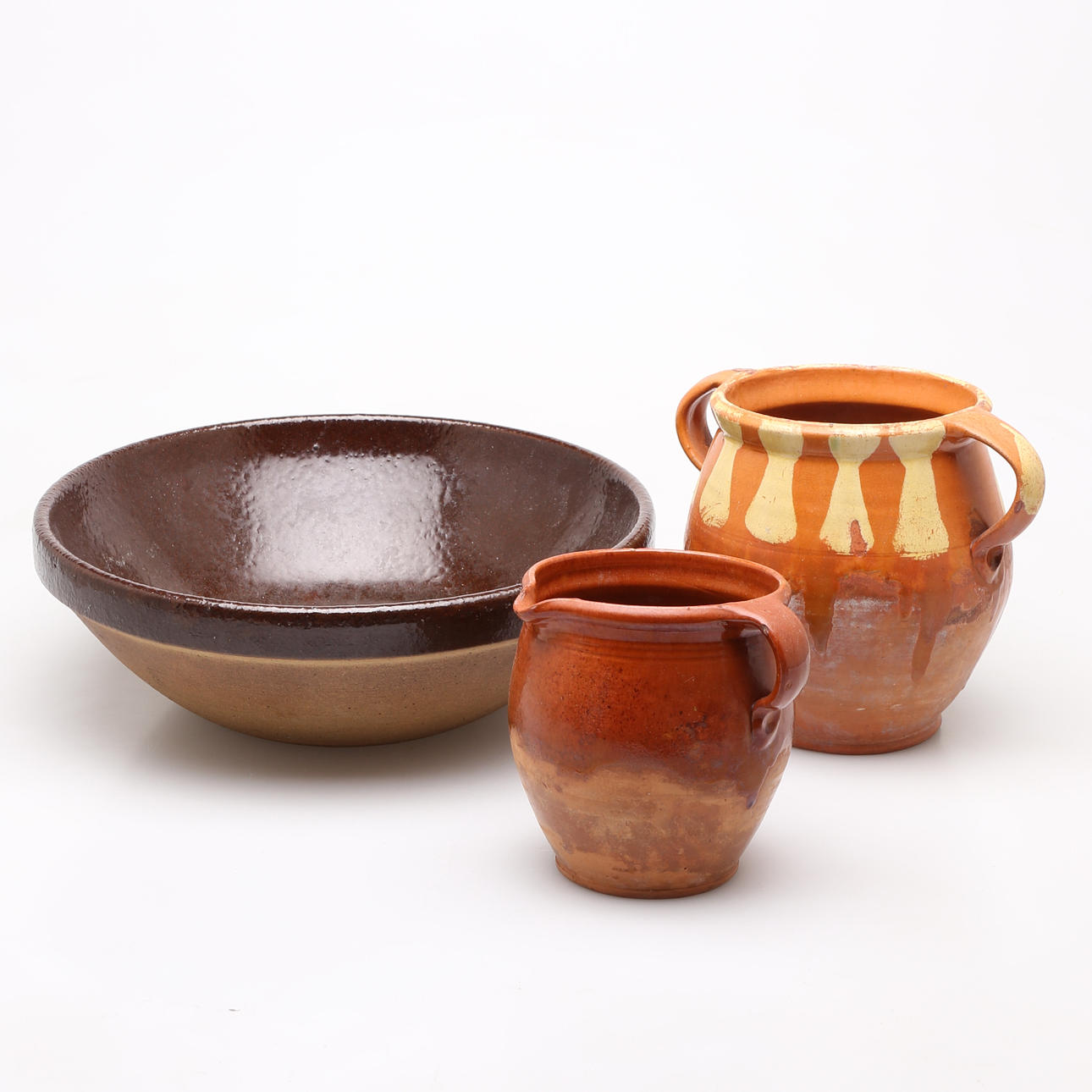 MUG & BOWL, 3 pcs. earthenware, 18/1900s.