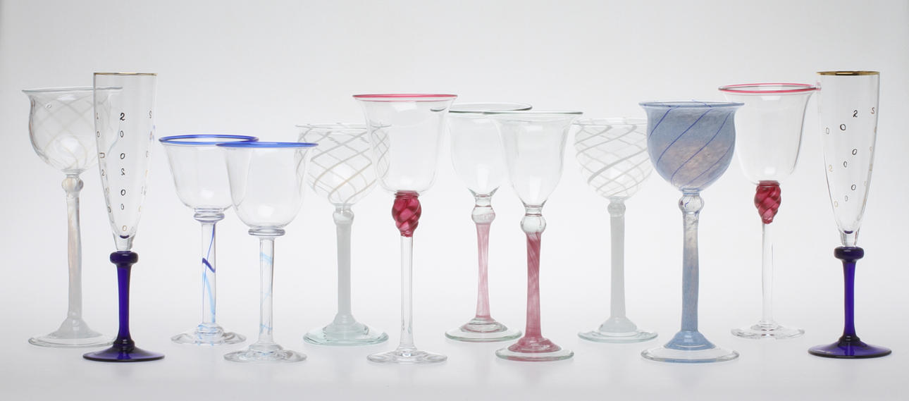 DIVERSE VIN OCH CHAMPAGNEGLAS, 12 st, glas, bland annat Wilke Adolfsson, Berit Johansson, Ulla Forsell, 1900/2000-tal.
