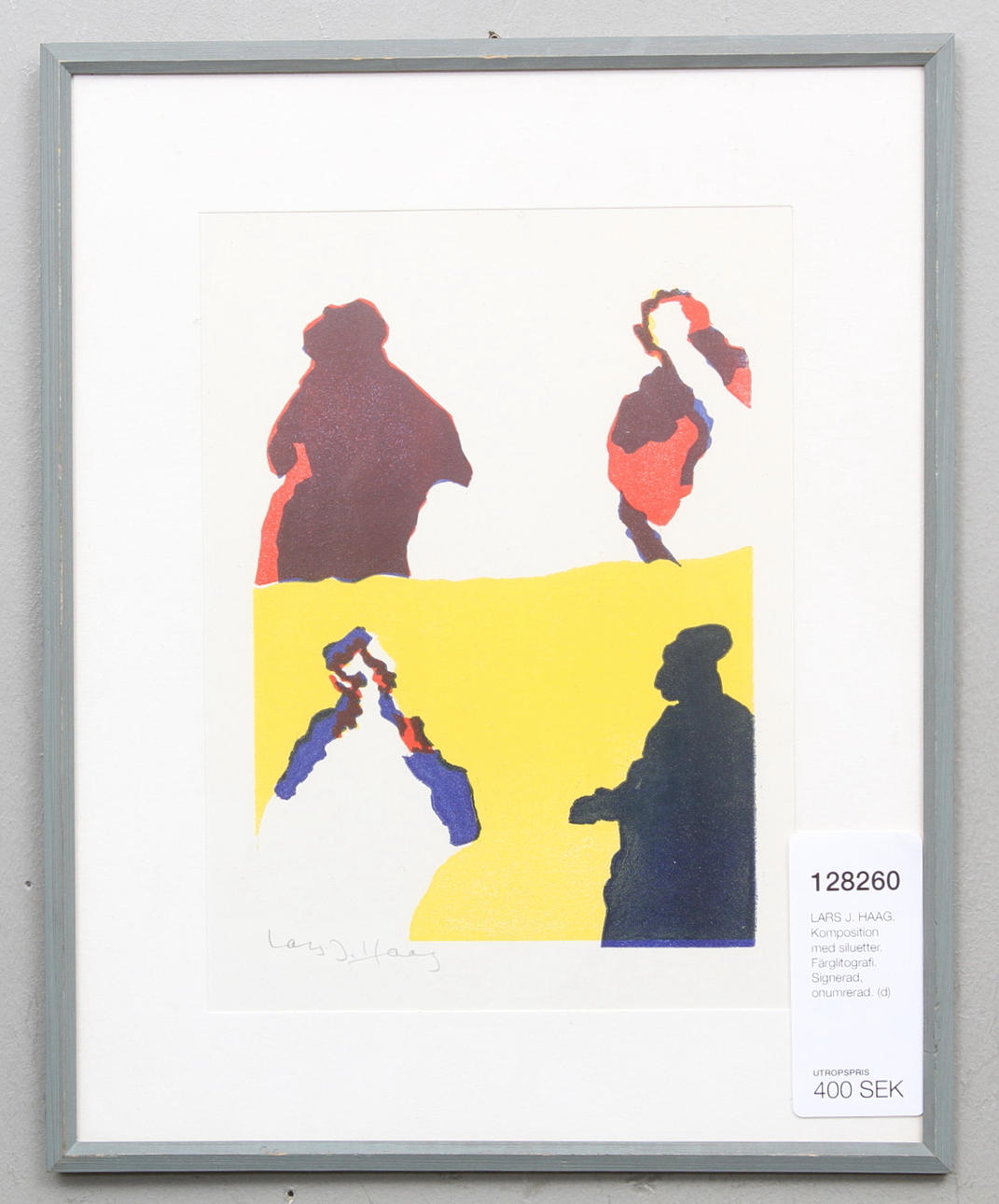 LARS J. HAAG. Komposition med siluetter. Färglitografi. Signerad, onumrerad.