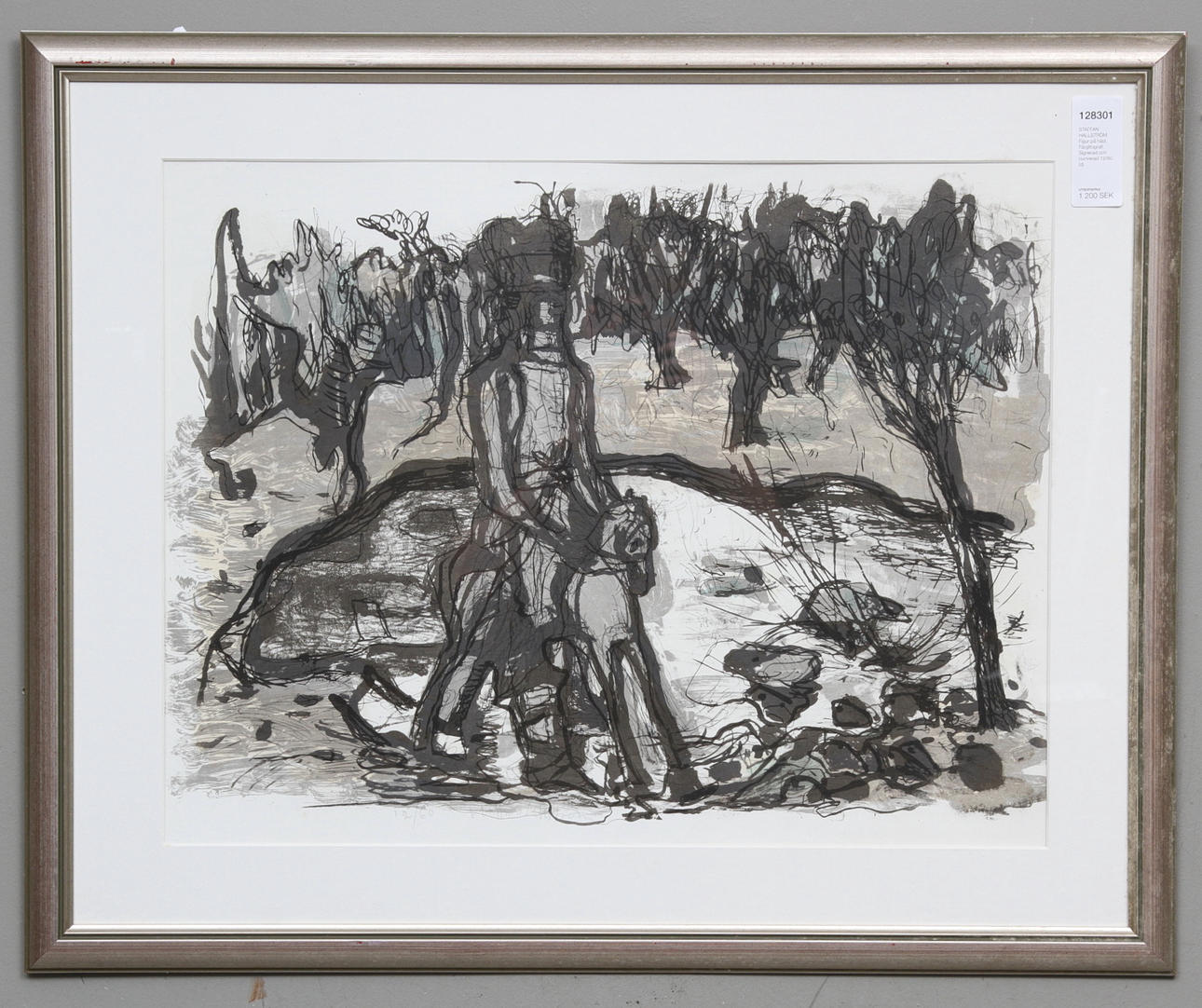 STAFFAN HALLSTRÖM. Figur på häst. Färglitografi. Signerad och numrerad 12/60.
