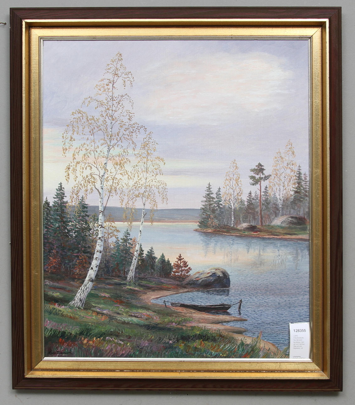 LARS FOLKESSON. Norrländskt landskap med sjö och björkar. Olja på duk. Signerad.