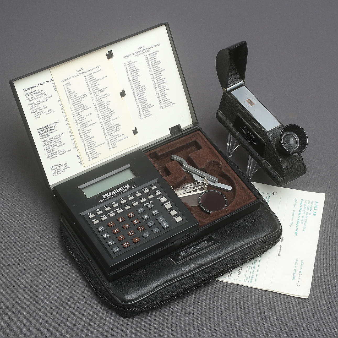 GEMMOLOGICAL INSTRUMENT, refractometer and carat meter computer.