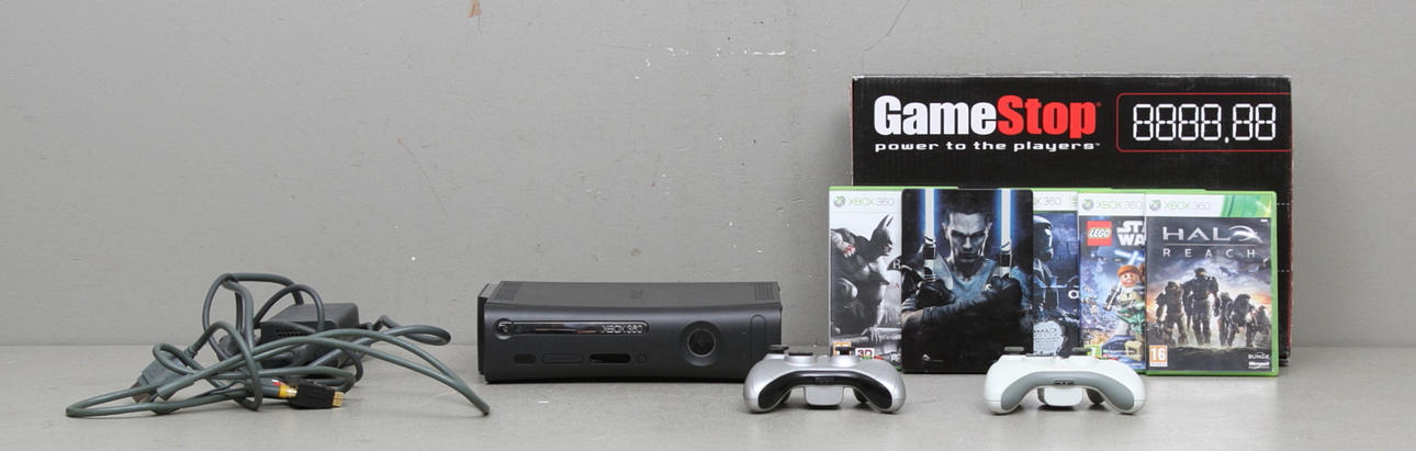 SPELKONSOL, Xbox 360 elite, 2 handkontroll, 5 spel.