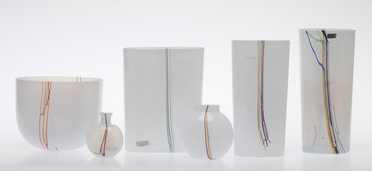 PARTI KONSTGLAS, 6 delar, "Rainbow" Bertil Vallien, Kosta Boda, sign.