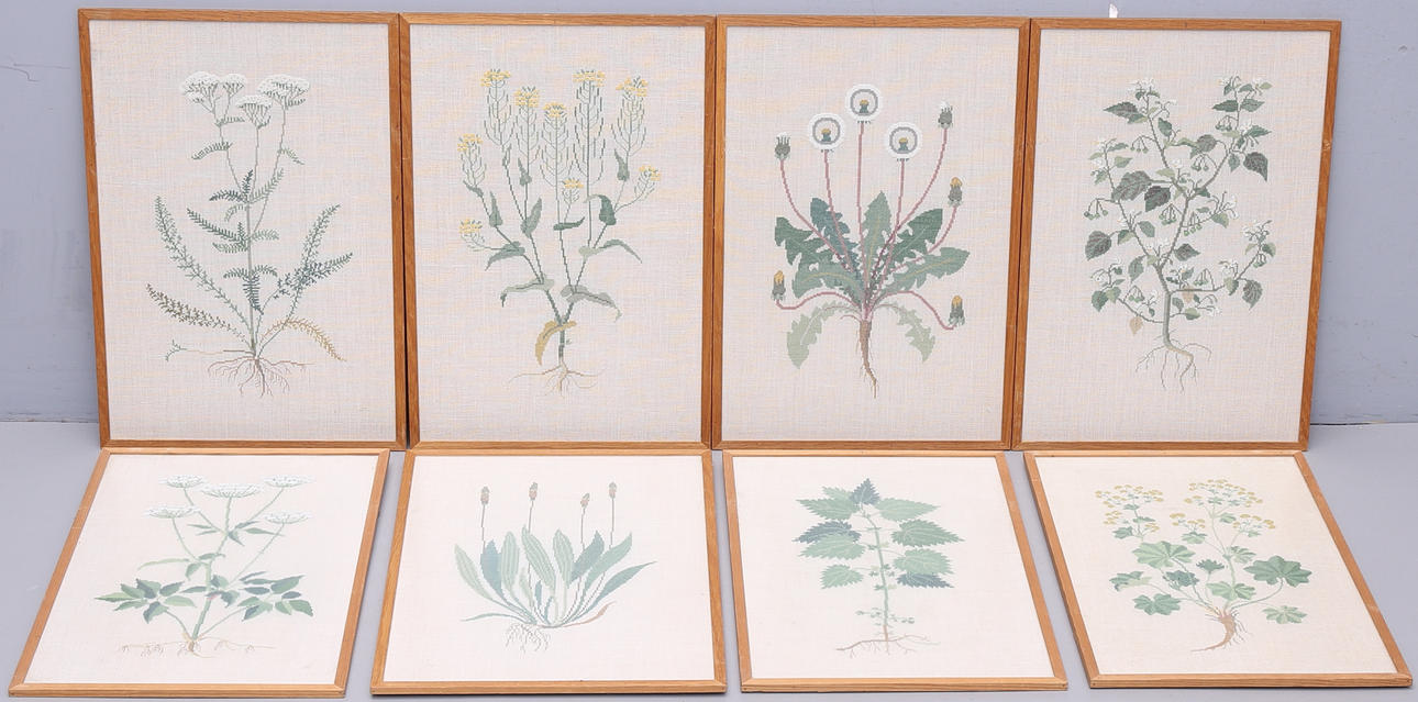 EMBROIDERED PANELS, 8 pcs, cross stitch.