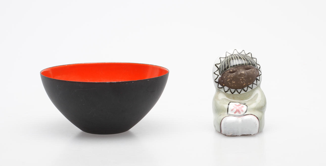 FIGURIN, keramik, Mari Simmulson, Upsala-Ekeby samt SKÅL, emalj, Herbert Krenchel, Danmark.