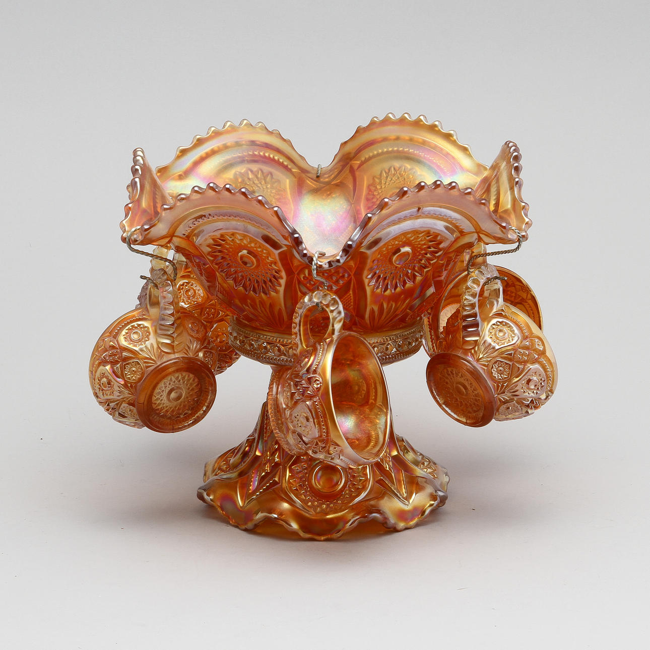 BÅLSET, 6 delar med lysterglasyr, Eda Glasbruk.