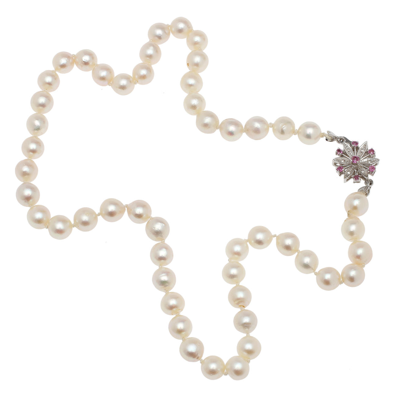 PÅRLCOLLIER med lås i 18k vitguld och 7 rosa safirer.