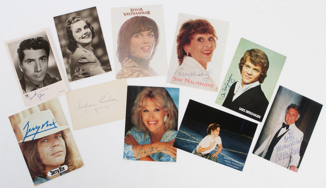 AUTOGRAFER, 10 st, Sickan Carlsson, Daniel Gélin, Nicolai Gedda, Nancy ...
