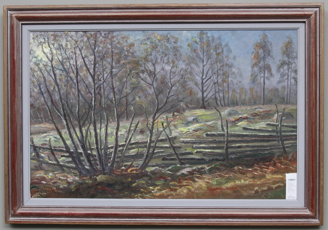 ROBERTH KARLSSON. Gärdsgård. Olja på pannå. Signerad Roberth och daterad 1976.