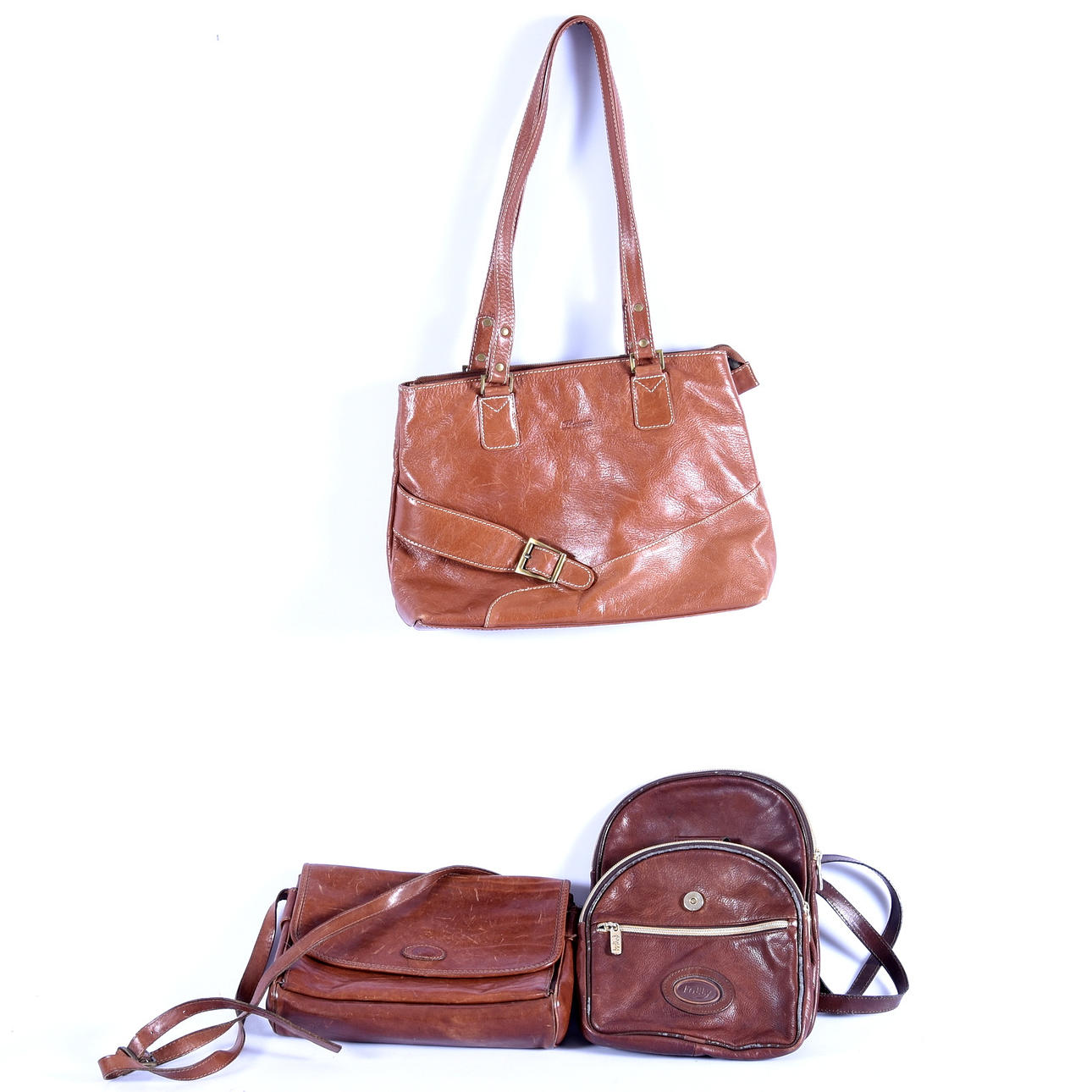 VÄSKOR, 3 st, läder.