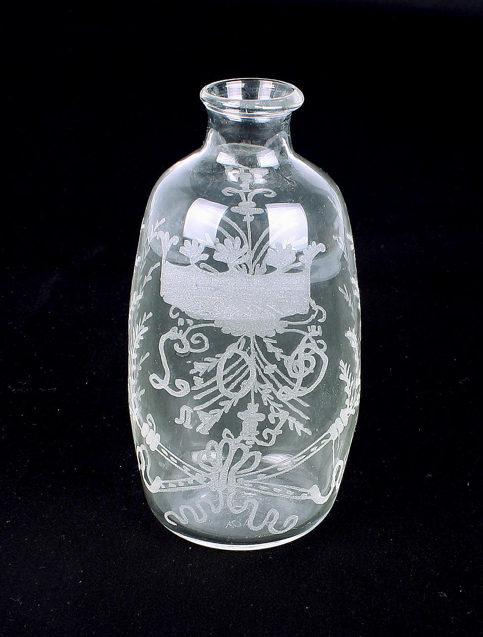 FLASKA, glas, etsad dekor, 1900-tal.