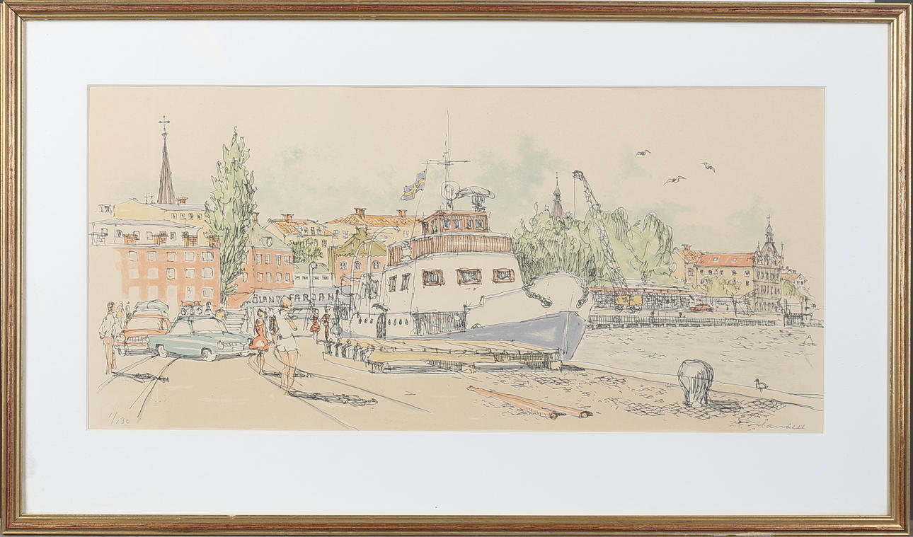 OIDENTIFIERAD KONSTNÄR. Litografier, 3 st, Oskarshamnsmotiv, signerade och numrerade 1/130, 25/130, 3/130.