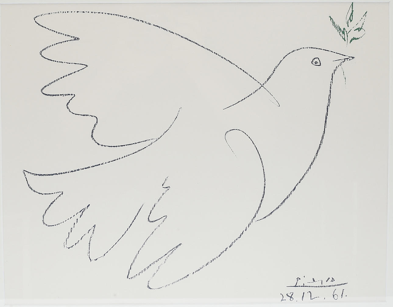 PABLO PICASSO. "Fredsduvan", efter litografi, silk-screen, signerad i tryck.
