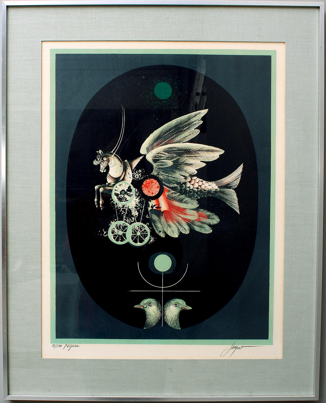 JAQUET. färglitografi 81/210 Pégase, signerad Jaquet.