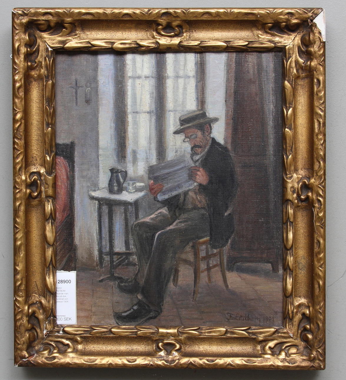 FANNY LÅSTBOM. Läsande man. Olja på duk. Signerad och daterad 1904.