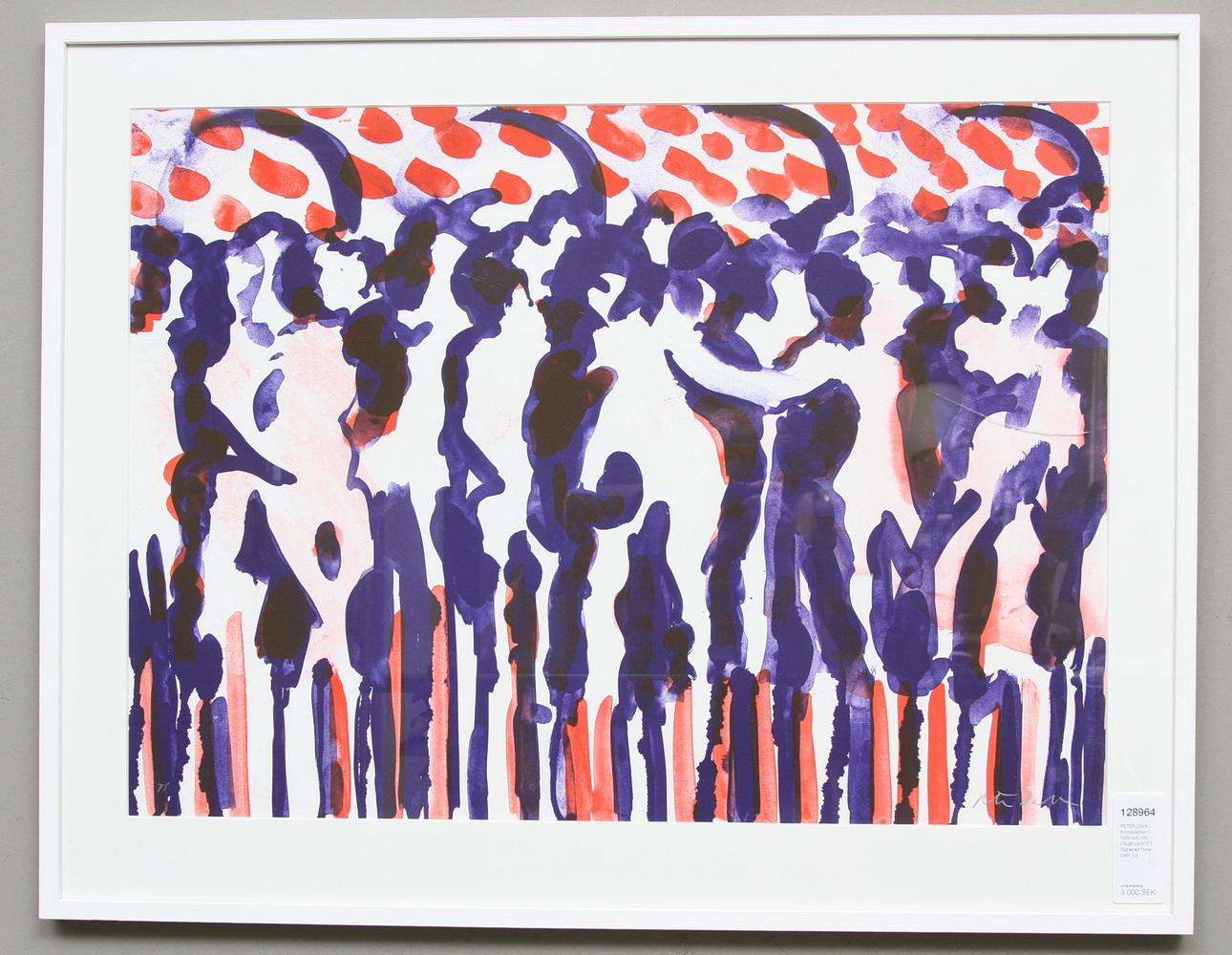 PETER DAHL. Komposition i blått och rött. Färglitografi P.T. Signerad Peter Dahl.