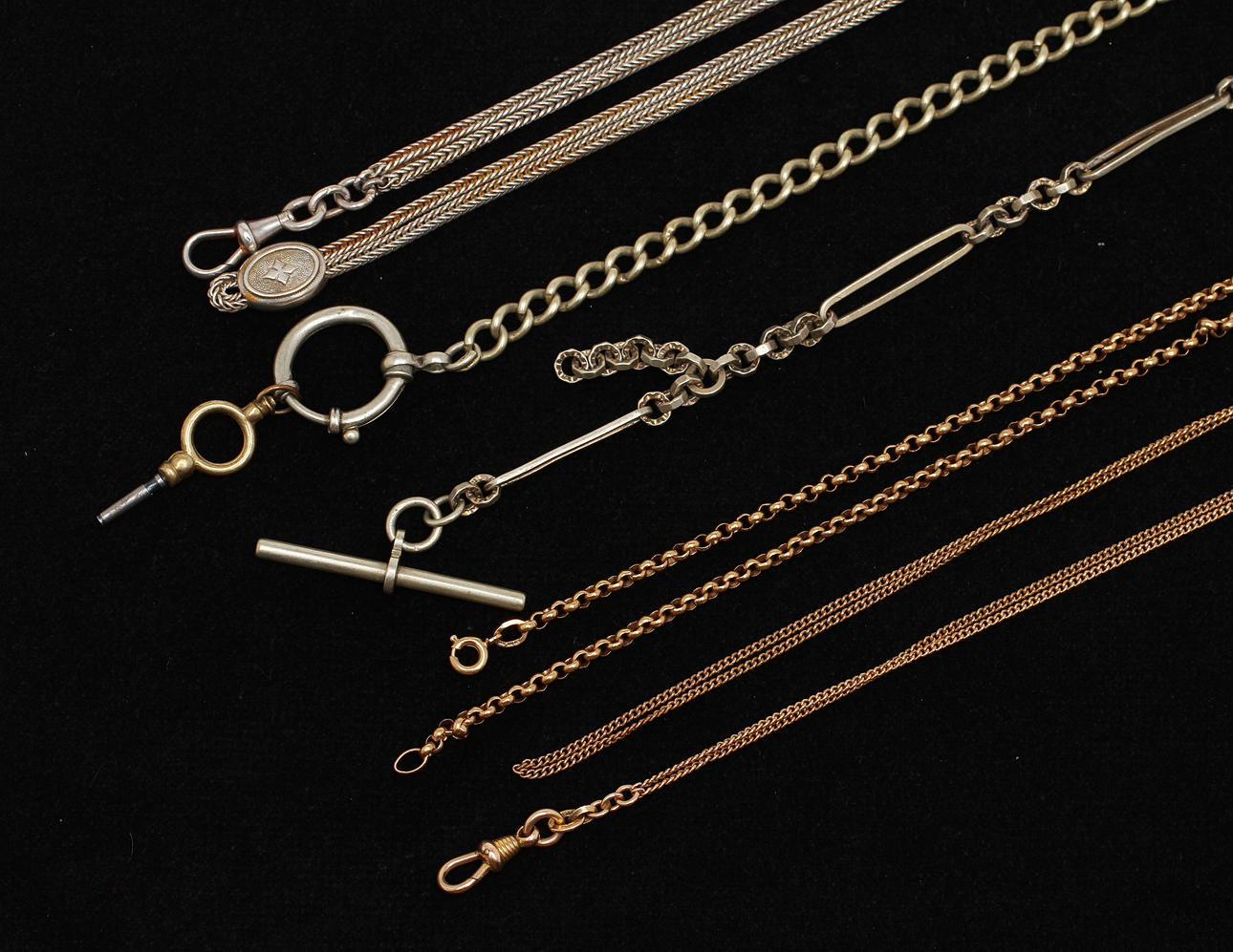 KLOCKKEDJOR, 5 st, delvis silver.