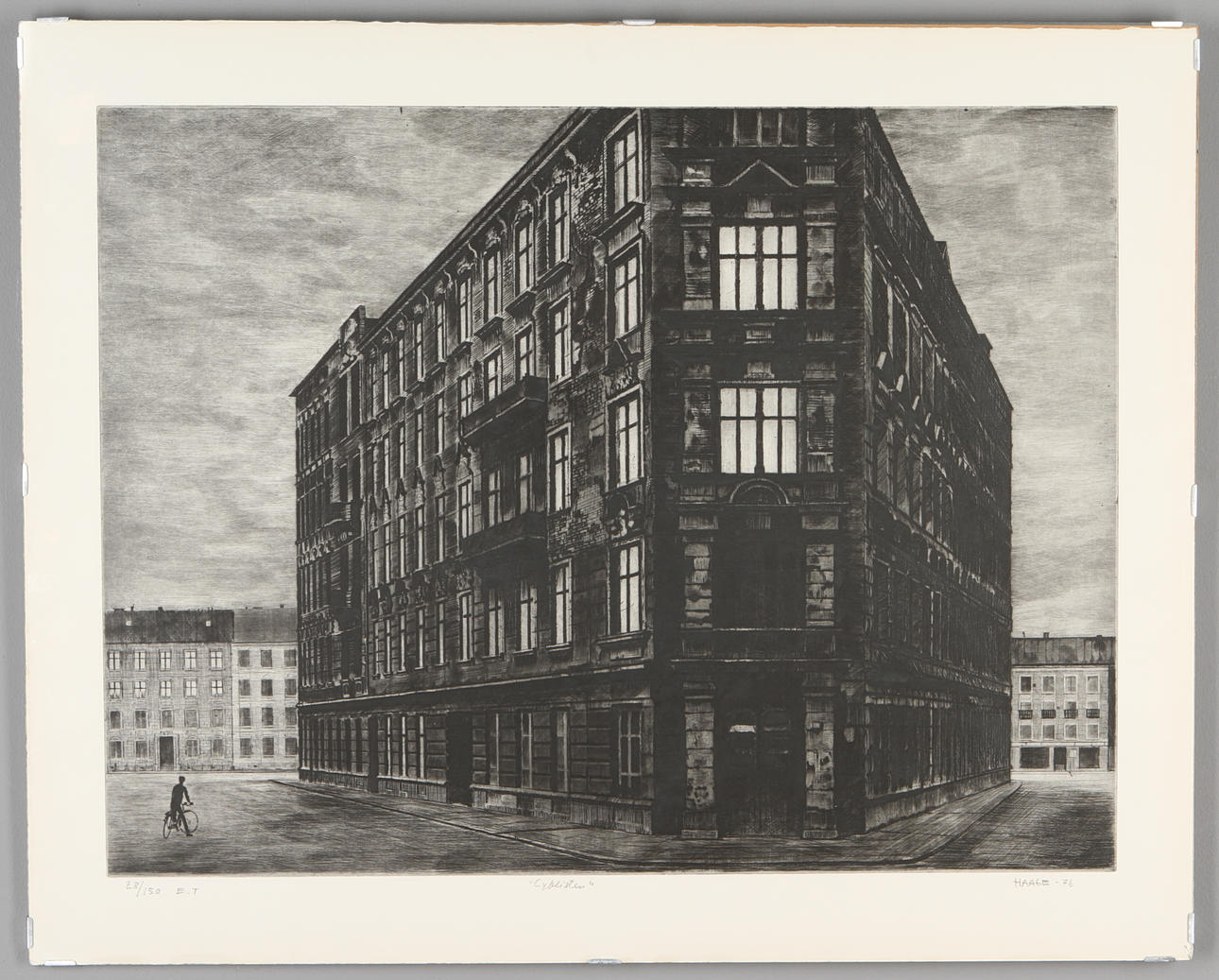 SIXTEN HAAGE. Etsningar 2 st. "Cyklisten", "Hus med antikaffär", signerade och numrerade.