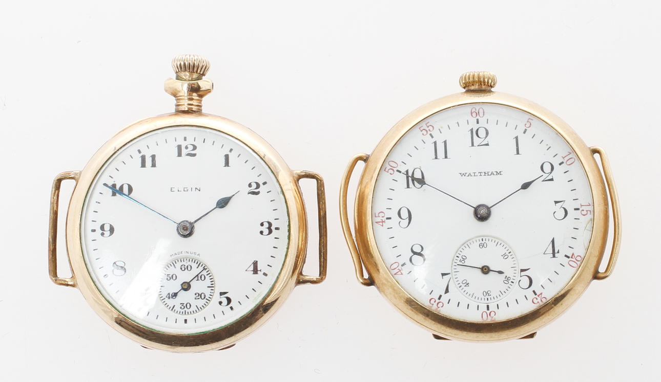 FICKUR/ARMBANDSUR, 2 st, gulddoublé, Waltham samt Elgin.