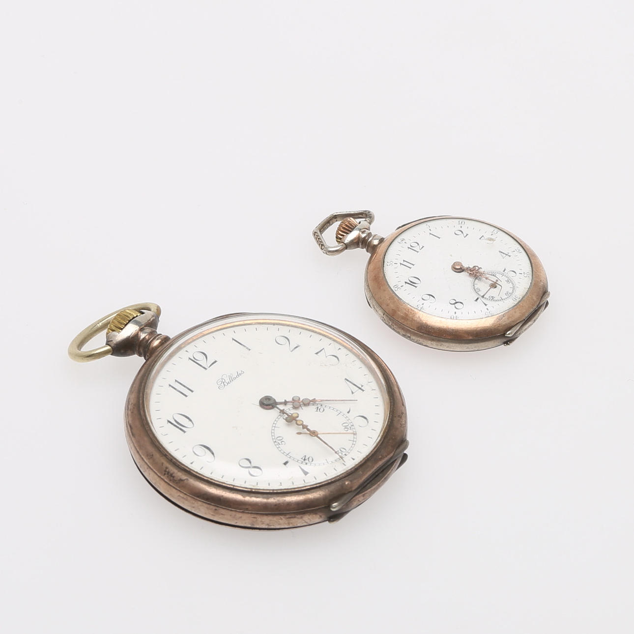 POCKET WATCH, TWO PIECES, silver, one marked Billodes.