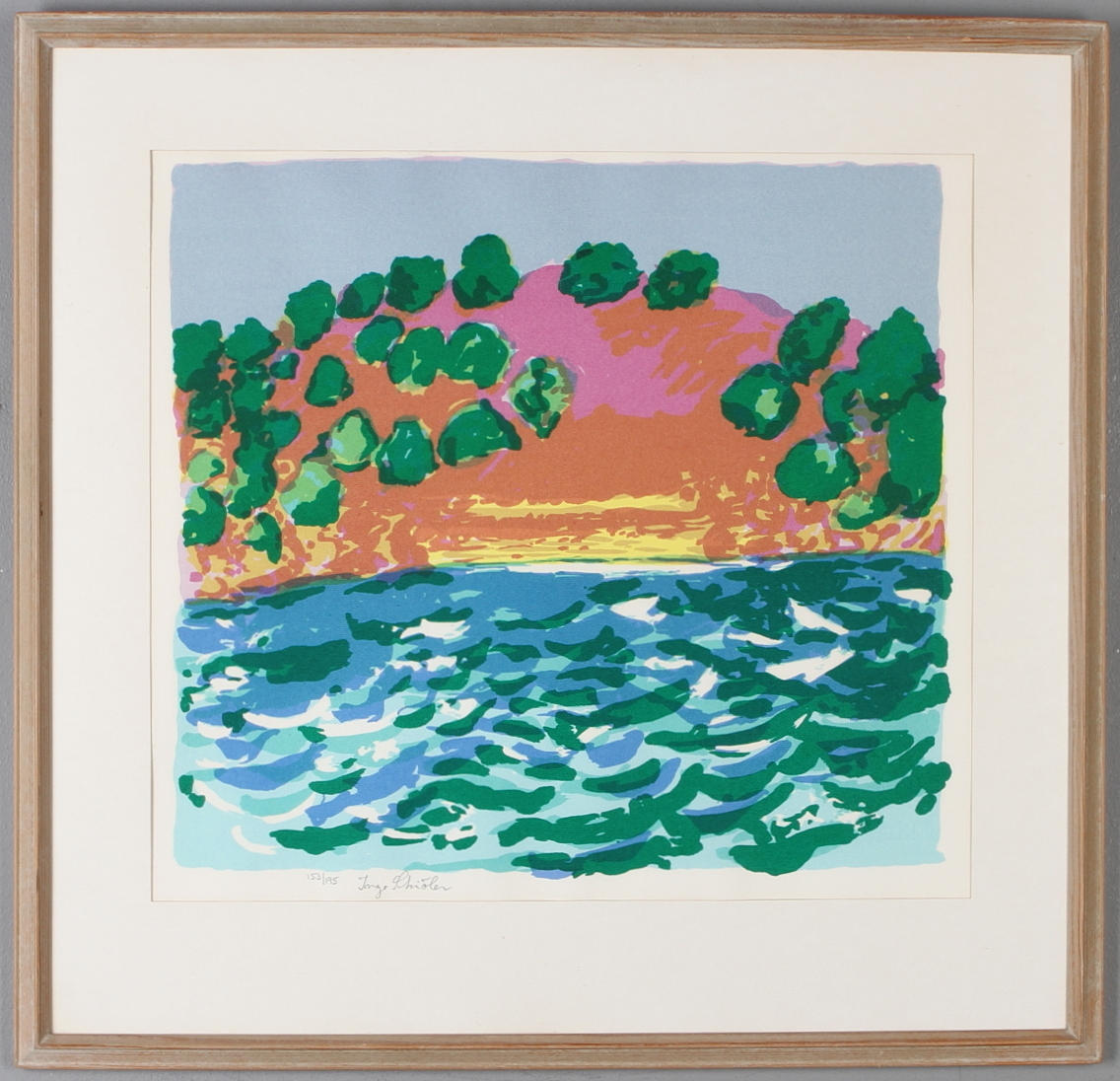 INGE SCHIÖLER. "Strand Öddö", färglitgografi, signerad och numrerad 126/195.