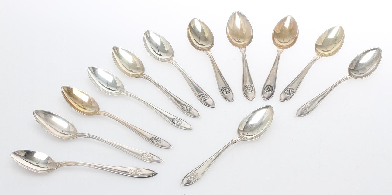 TESKEDAR, 12 st, silver, modell svensk spets, 1940-tal.