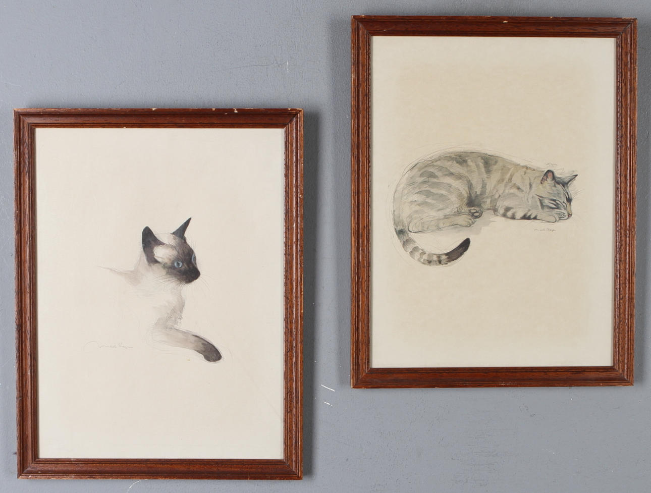 MADS STAGE. 2 st, Katter, akvareller, signerade.