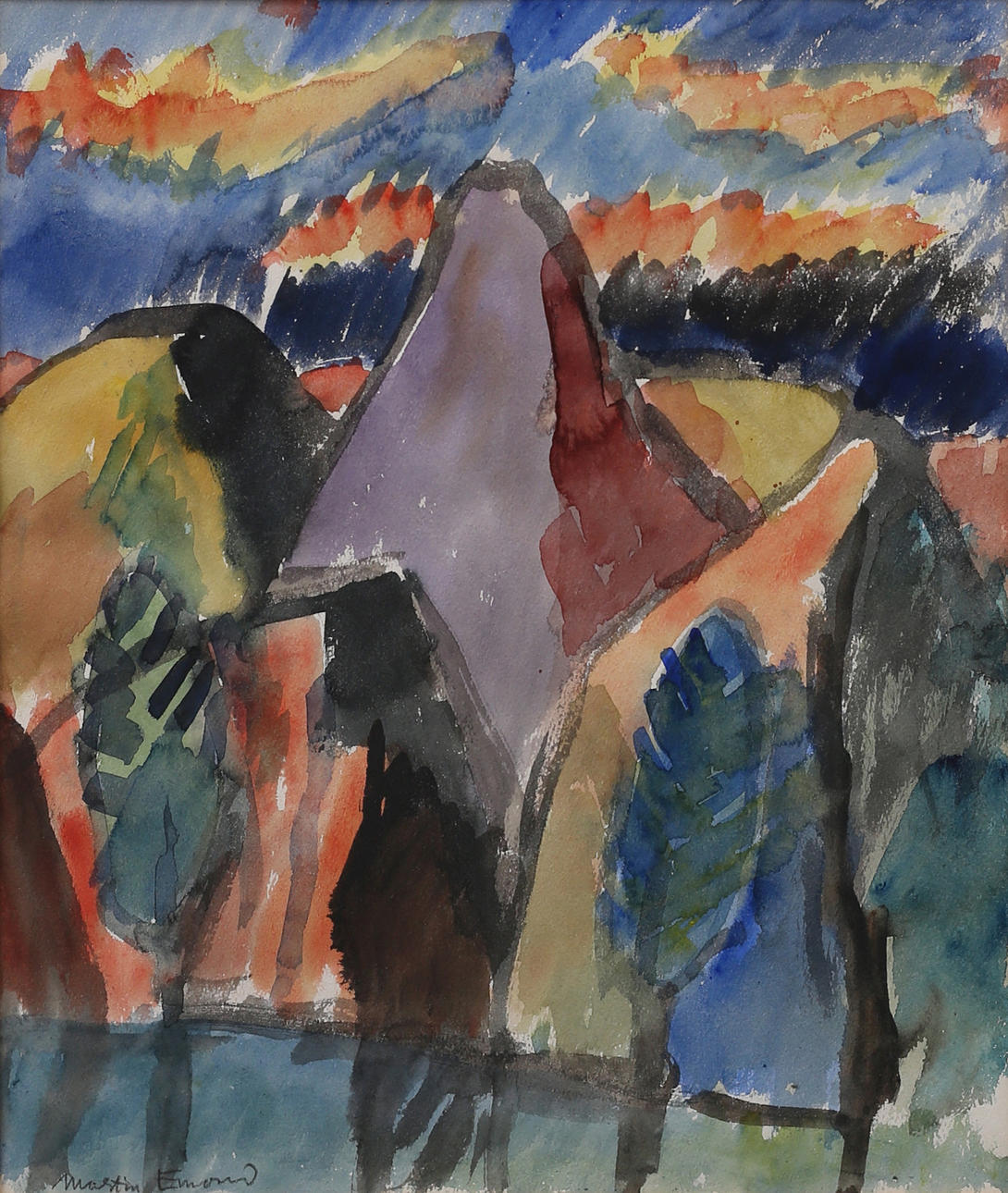 MARTIN EMOND. Landscape composition, watercolour, signed.