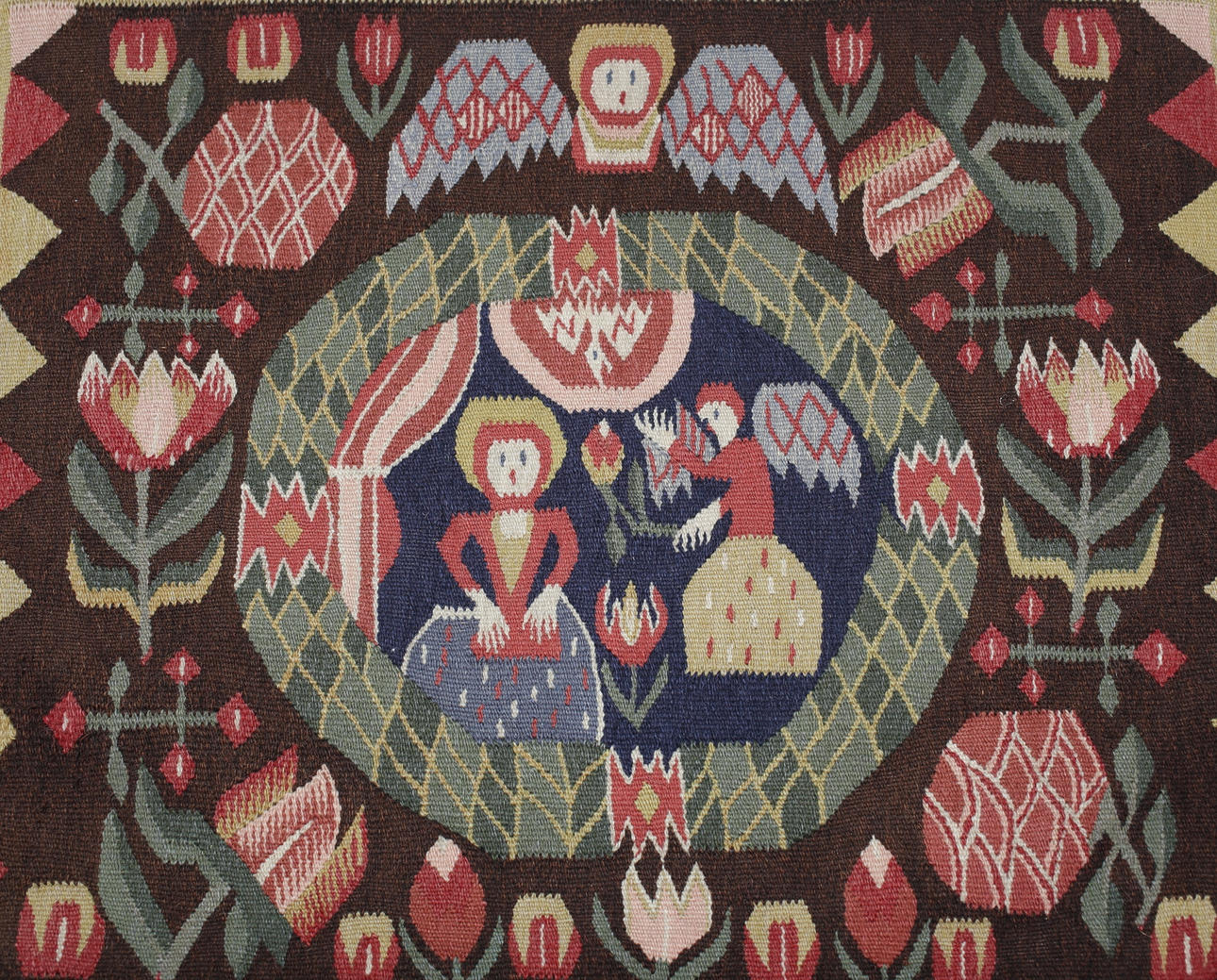 OKÄND KONSTNÄR. Marie bebådelse. Flamskvävnad. Signerad H F och daterad 1926.