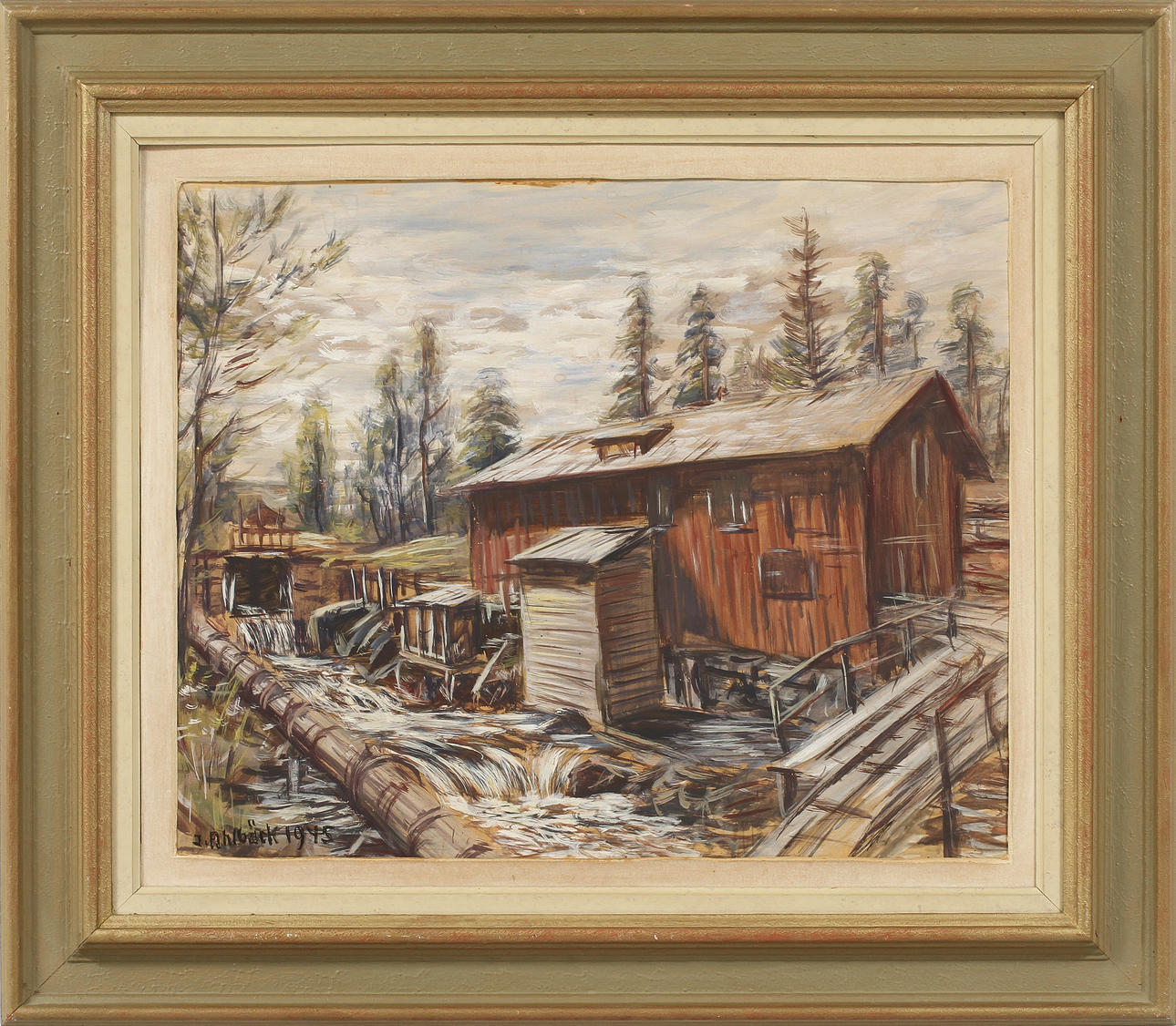 JOHAN AHLBÄCK, gouache på pannå, sign o dat 1945.